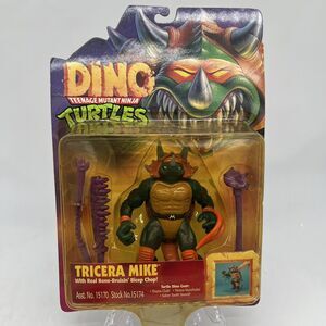 TMNT Tricera Mike NEW SEALED Dino Turtles 1997 Playmates on Card Michelangelo